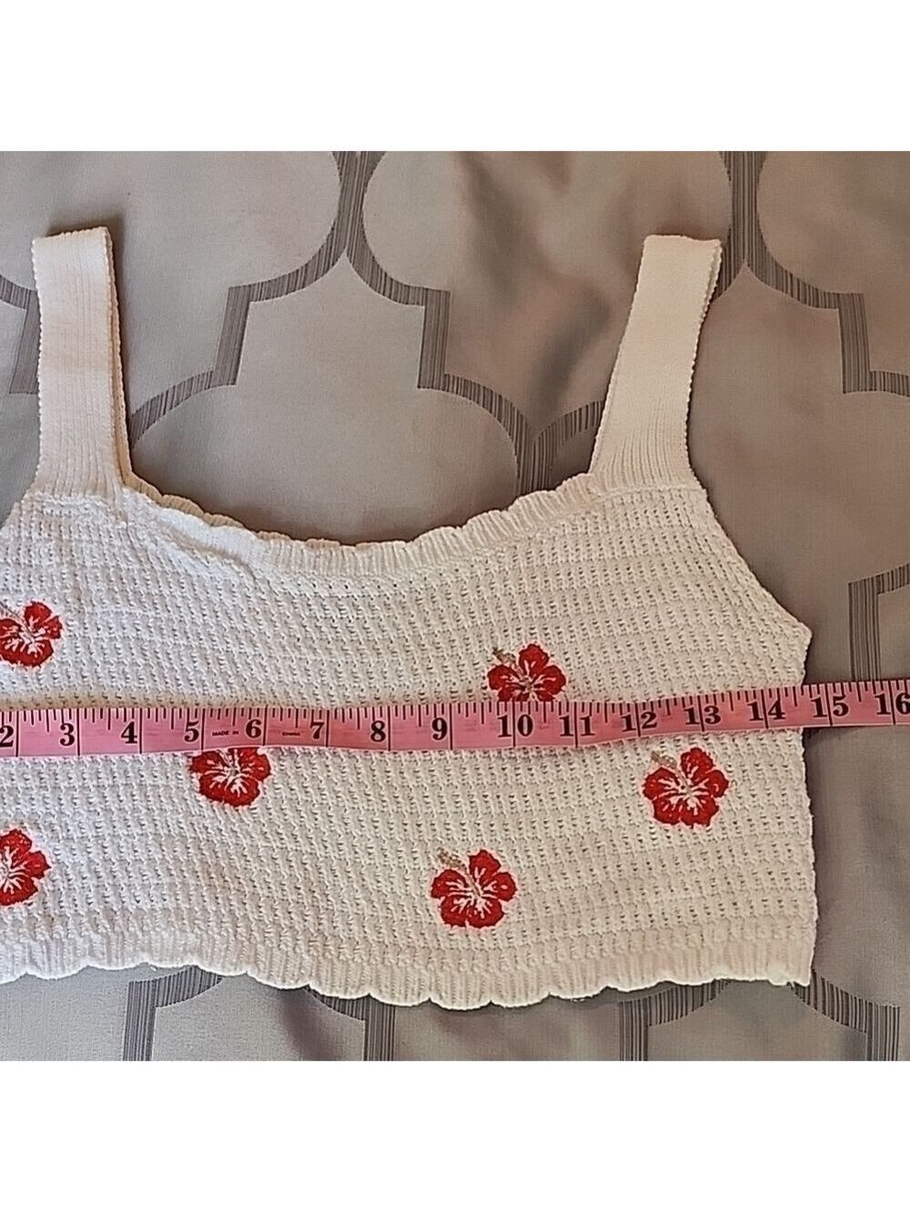 White Floral Knit Crop Top - Picture 3 of 5